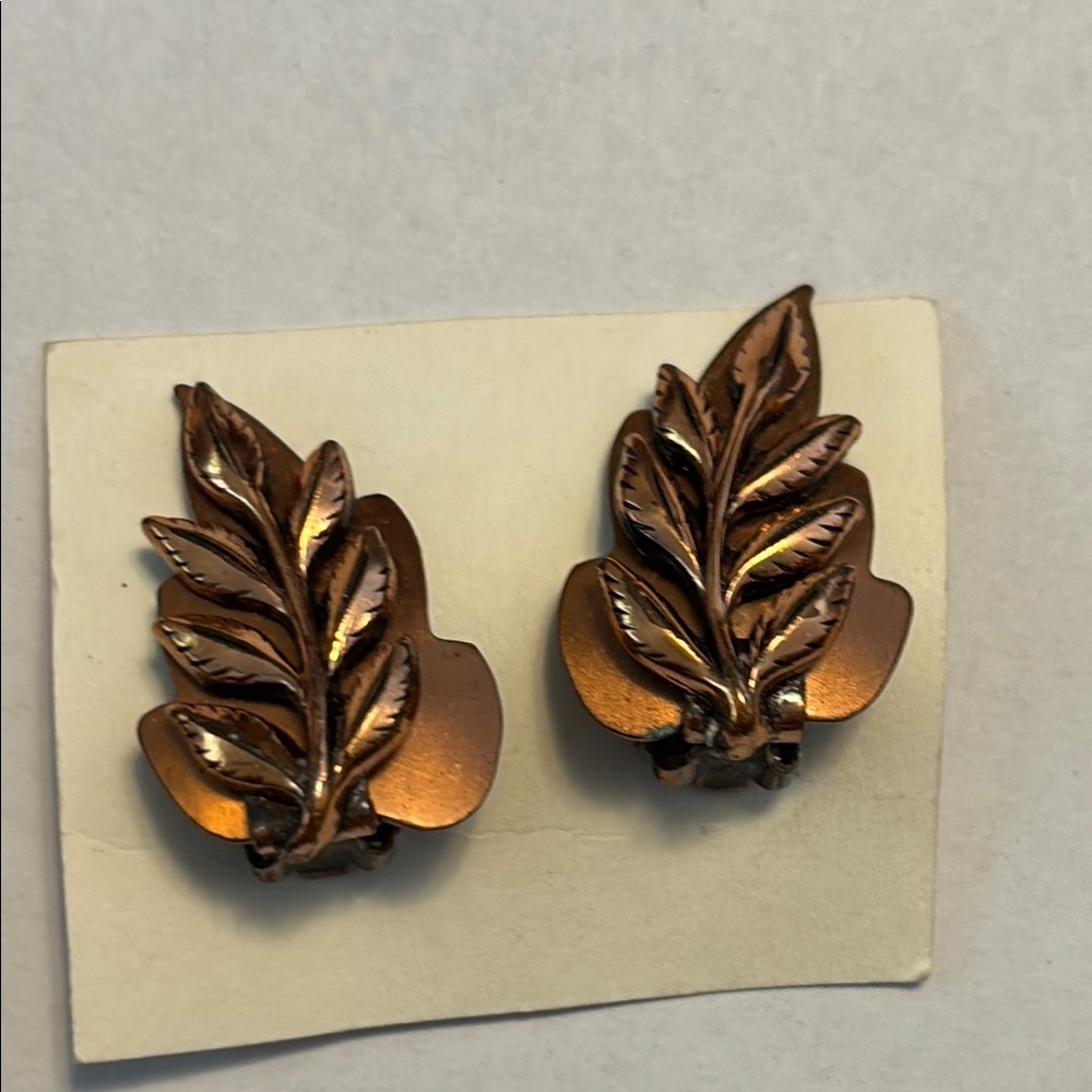 Vintage Copper Leaf Clip-On Earrings